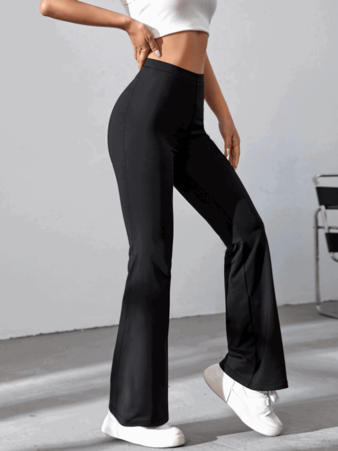 Women's High Waist Solid Color Bell Bottom Sports Yoga Pants Compression Tights Running Workout Bottoms - WestLine Apparel