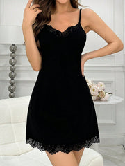 Women's Lace Trimmed Strappy Pajama Night Dress - WestLine Apparel