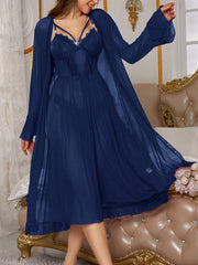 Women's Red Lace Perspective Slip Dress And Robe Pajama Set - WestLine Apparel