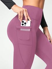 Women's Solid Color Side Phone Pocket Mesh Insert Yoga Leggings - WestLine Apparel