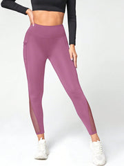 Women's Solid Color Side Phone Pocket Mesh Insert Yoga Leggings - WestLine Apparel