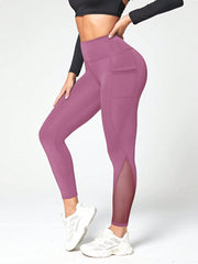 Women's Solid Color Side Phone Pocket Mesh Insert Yoga Leggings - WestLine Apparel