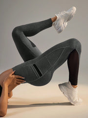 Women's Solid Color Side Phone Pocket Mesh Insert Yoga Leggings - WestLine Apparel
