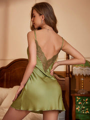 Women's Splice Lace Satin Pajama Set - WestLine Apparel