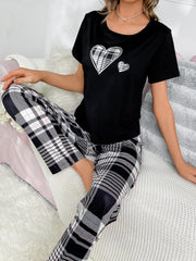 CoupledUp Letter Graphic Tee & Plaid Pants Pajama Set