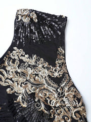 Appliques Detail Sequin Mesh Formal Dress