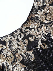 Appliques Detail Sequin Mesh Formal Dress