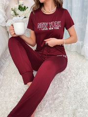 CoupledUp Slogan Graphic Tee & Knot Pants PJ Set / Pajama Set