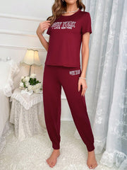 CoupledUp Slogan Graphic Tee & Knot Pants PJ Set / Pajama Set