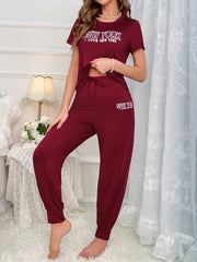 CoupledUp Slogan Graphic Tee & Knot Pants PJ Set / Pajama Set