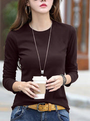 LUNE Ladies' Solid Color Round Neck Long Sleeve T-Shirt