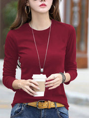 LUNE Ladies' Solid Color Round Neck Long Sleeve T-Shirt