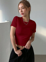DAZY Solid Slim Fit Round Neck Short Sleeve T-Shirt