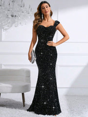 Allurite Sweetheart Neck Sequin Dress