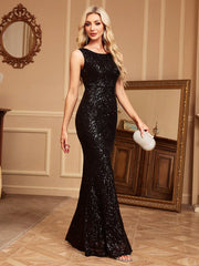 Women's Sequined Mermaid Hem Evening Party Dress