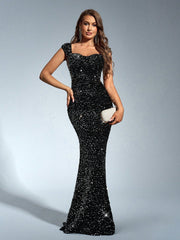 Allurite Sweetheart Neck Sequin Dress