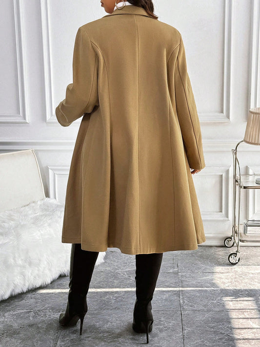 Frenchy Plus Size Women's Solid Color Casual Stand Collar Long Sleeve Woolen Coat