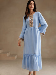 Anewsta Elegant Embroidered & Beaded Hem Maxi A-Line Dress For Women