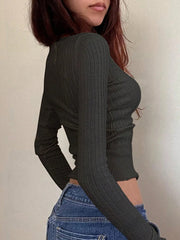 Women's Button Down Half Collar Long Sleeve Sweater