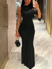 Women Solid Color Sleeveless Summer Bodycon Sexy Dress