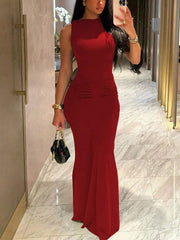 Women Solid Color Sleeveless Summer Bodycon Sexy Dress