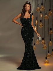 Notch Neck Sequin Prom Dress Formal Dresses