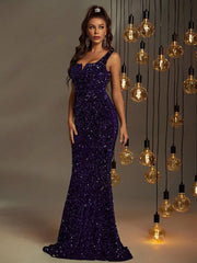 Notch Neck Sequin Prom Dress Formal Dresses