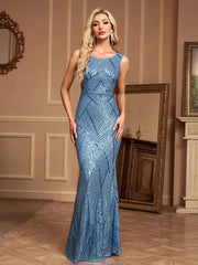 Women's Sequined Mermaid Hem Evening Party Dress