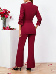 Clasi Ladies Belted Three-quarter Sleeve Suit With Pleats - WestLine Apparel