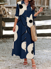 Clasi Women Long Sleeve Button Front Printed Mid-Length Casual Dress, Random Print - WestLine Apparel