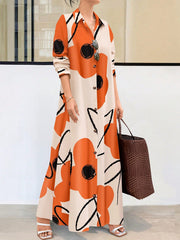 Clasi Women Long Sleeve Button Front Printed Mid-Length Casual Dress, Random Print - WestLine Apparel