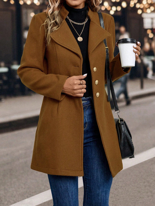 Clasi Women's Solid Color Single-Breasted Woolen Coat - WestLine Apparel