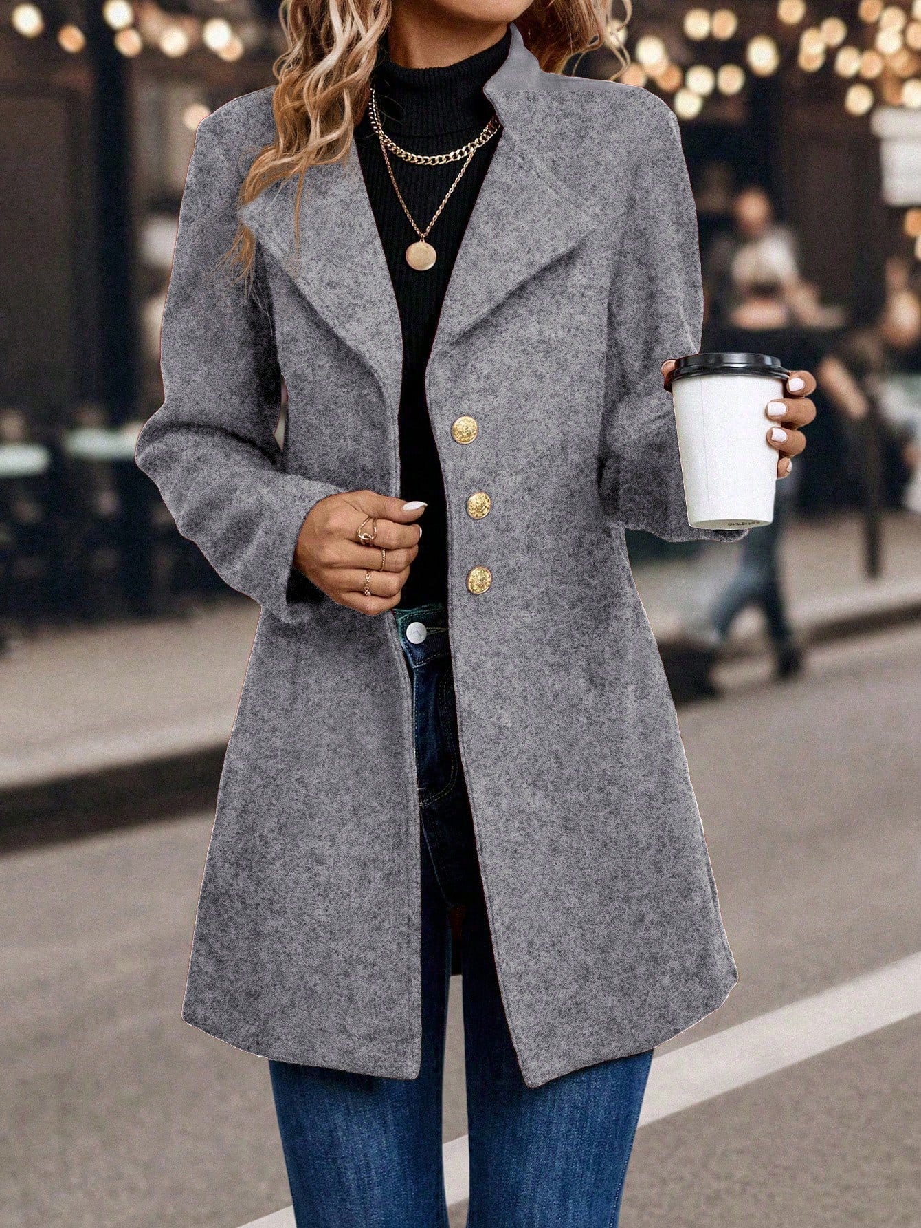Clasi Women's Solid Color Single-Breasted Woolen Coat - WestLine Apparel