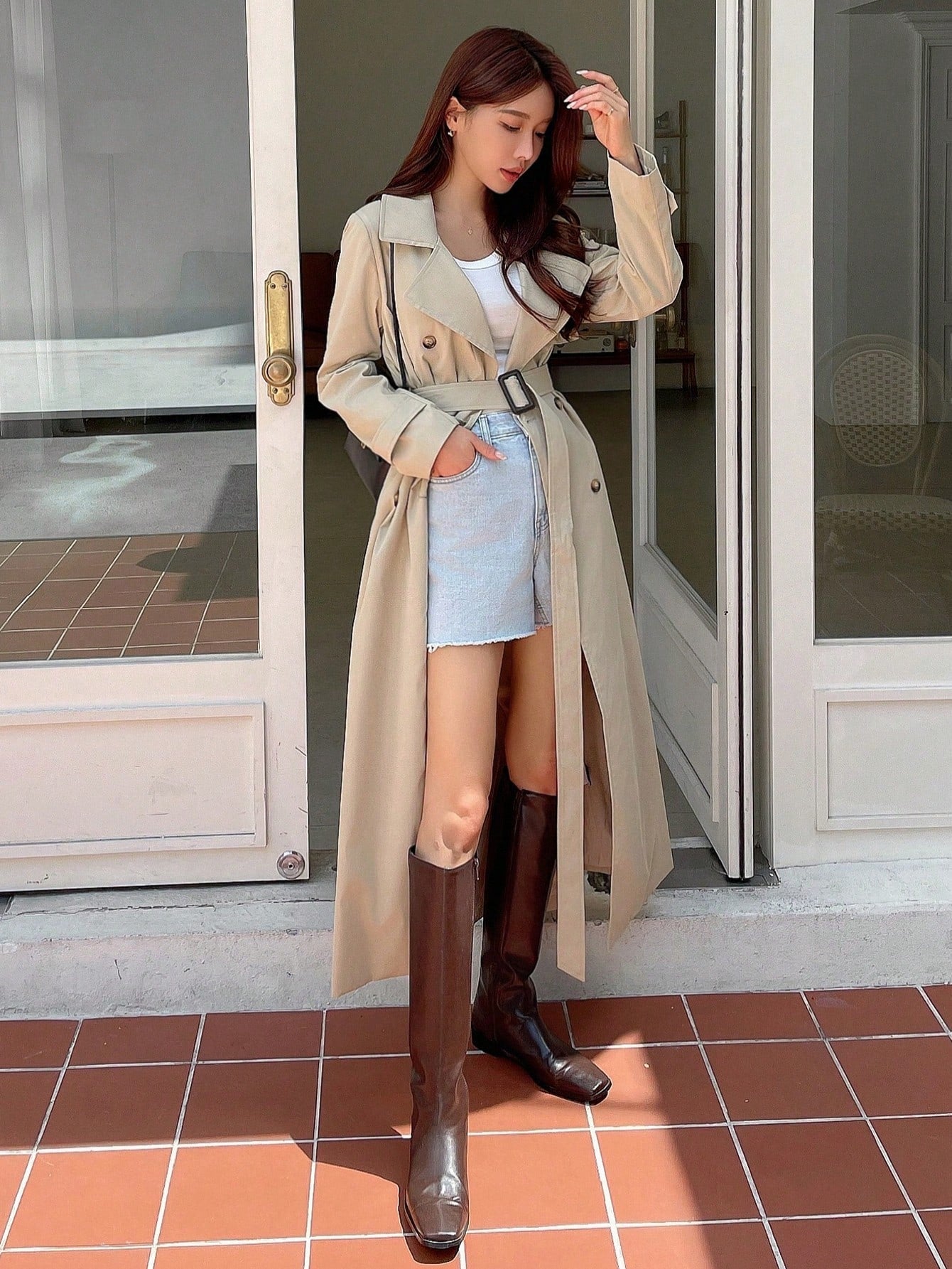 DAZY Classic Double-Breasted Long Trench Coat - WestLine Apparel