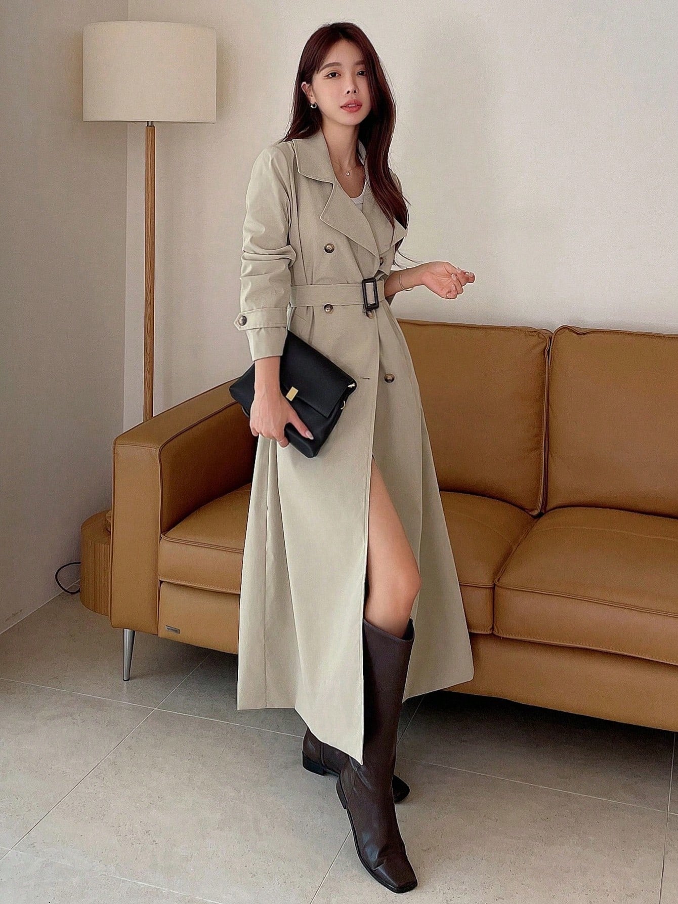 DAZY Classic Double-Breasted Long Trench Coat - WestLine Apparel