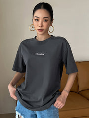 DAZY Letter Graphic Crew Neck Tee - WestLine Apparel