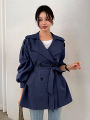 DAZY Women's Solid Color Lapel Double Breasted Long Sleeve Casual Business Trench Coat - WestLine Apparel