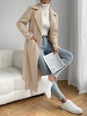 EZwear Lapel Neck Dual Pocket Belted Overcoat - WestLine Apparel