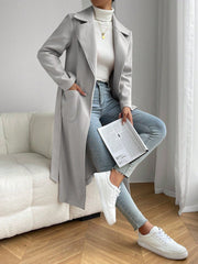 EZwear Lapel Neck Dual Pocket Belted Overcoat - WestLine Apparel