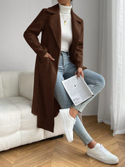 EZwear Lapel Neck Dual Pocket Belted Overcoat - WestLine Apparel