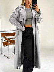 EZwear Lapel Neck Raglan Sleeve Belted Trench Coat - WestLine Apparel