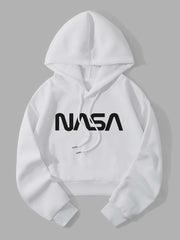 EZwear Letter Graphic Drop Shoulder Drawstring Crop Hoodie - WestLine Apparel