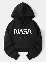 EZwear Letter Graphic Drop Shoulder Drawstring Crop Hoodie - WestLine Apparel