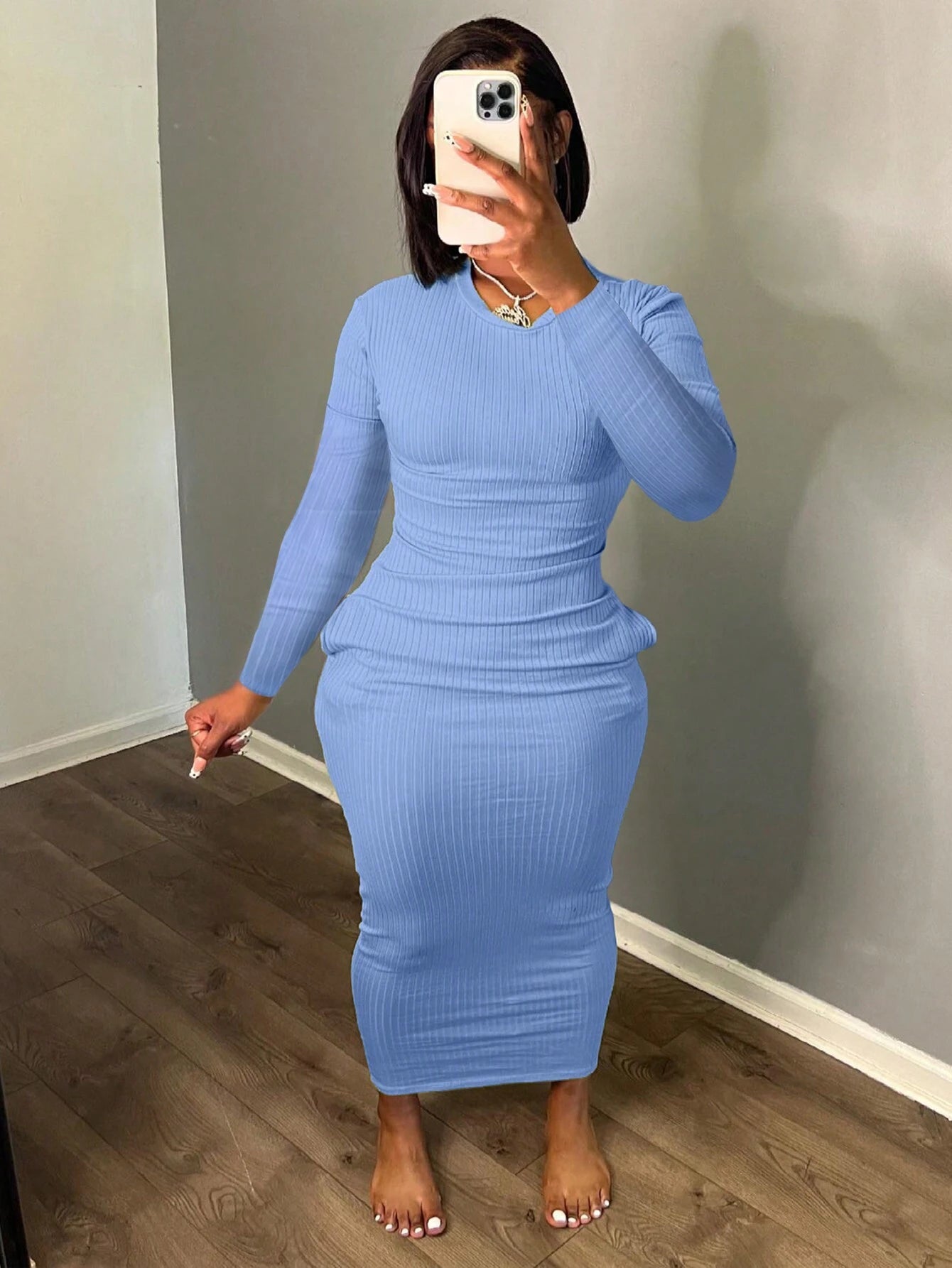 EZwear Solid Scoop Neck Bodycon Dress - WestLine Apparel