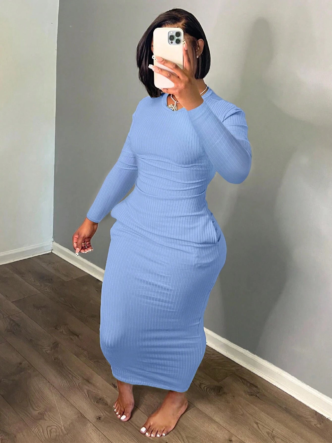 EZwear Solid Scoop Neck Bodycon Dress - WestLine Apparel