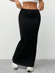 EZwear Women'S Black Knit Tight-Fit Knee-Length Skirt - WestLine Apparel