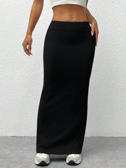 EZwear Women'S Black Knit Tight-Fit Knee-Length Skirt - WestLine Apparel