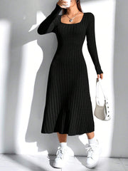 EZwear Women'S Solid Color Rib Knit Sweater Dress - WestLine Apparel