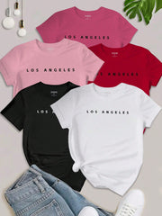 EZwear Women's Letter Printed Short Sleeve Top LOS ANGELES - WestLine Apparel
