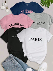 EZwear Women's Letter Printed Short Sleeve Top LOS ANGELES - WestLine Apparel
